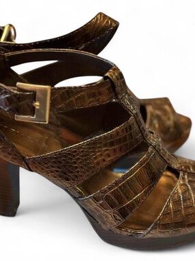 Maurices Brown Croc-Embossed Strappy High Heel Sandals